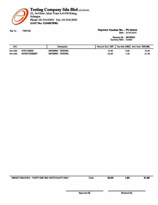 10 GL Payment Voucher Full (GST)